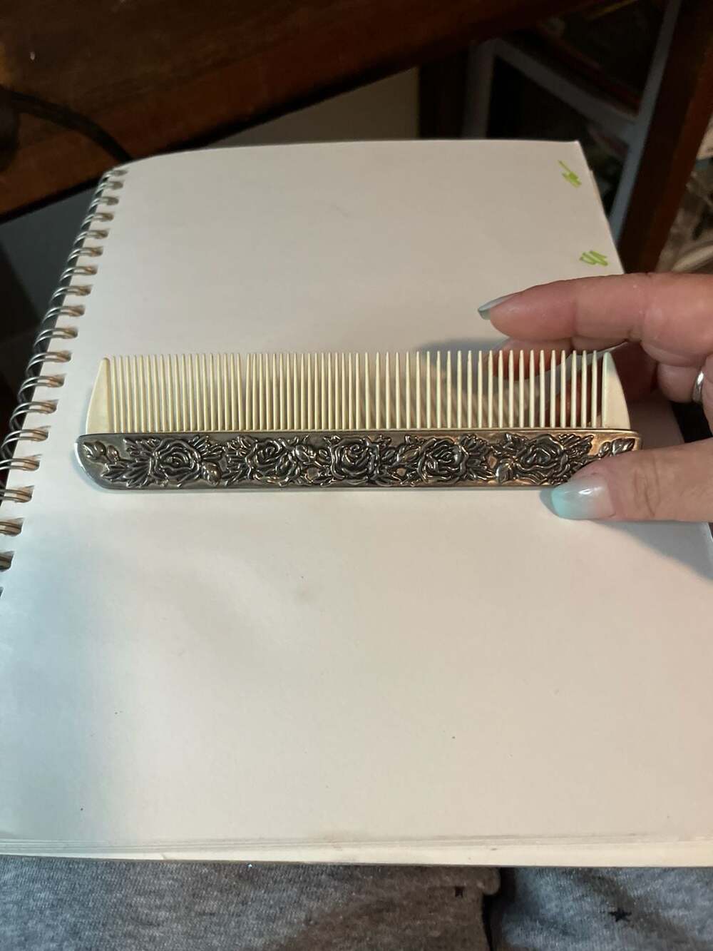 Vintage Sterling Silver Repousse Floral Vanity Hair Comb